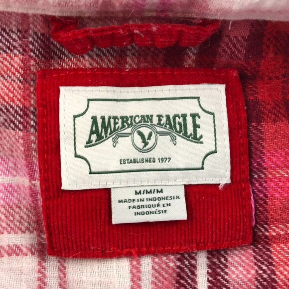 Vintage American Eagle Women's Cropped Shirt Medium Pink Plaid Long Sleeve Crop - Picture 3 of 10